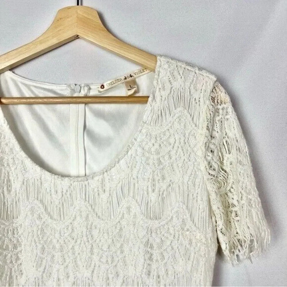 Chelsea & Violet Ivory White Lace Short Sleeve Mini Dress L - Picture 3 of 3